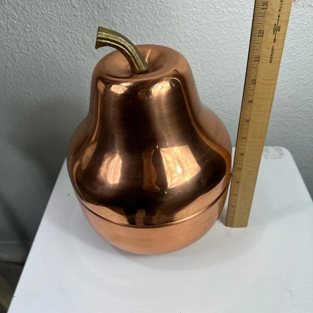 Vintage Copper Pear Ice Bucket Barware Decor with Brass Stem